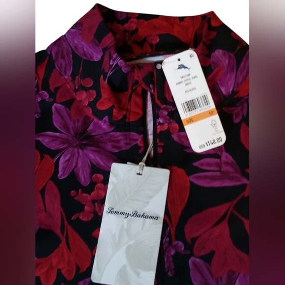 Tommy Bahama -NWT Black Shift Dress W/Red & Purple Floral Print, Short Sleeve - Picture 7 of 11